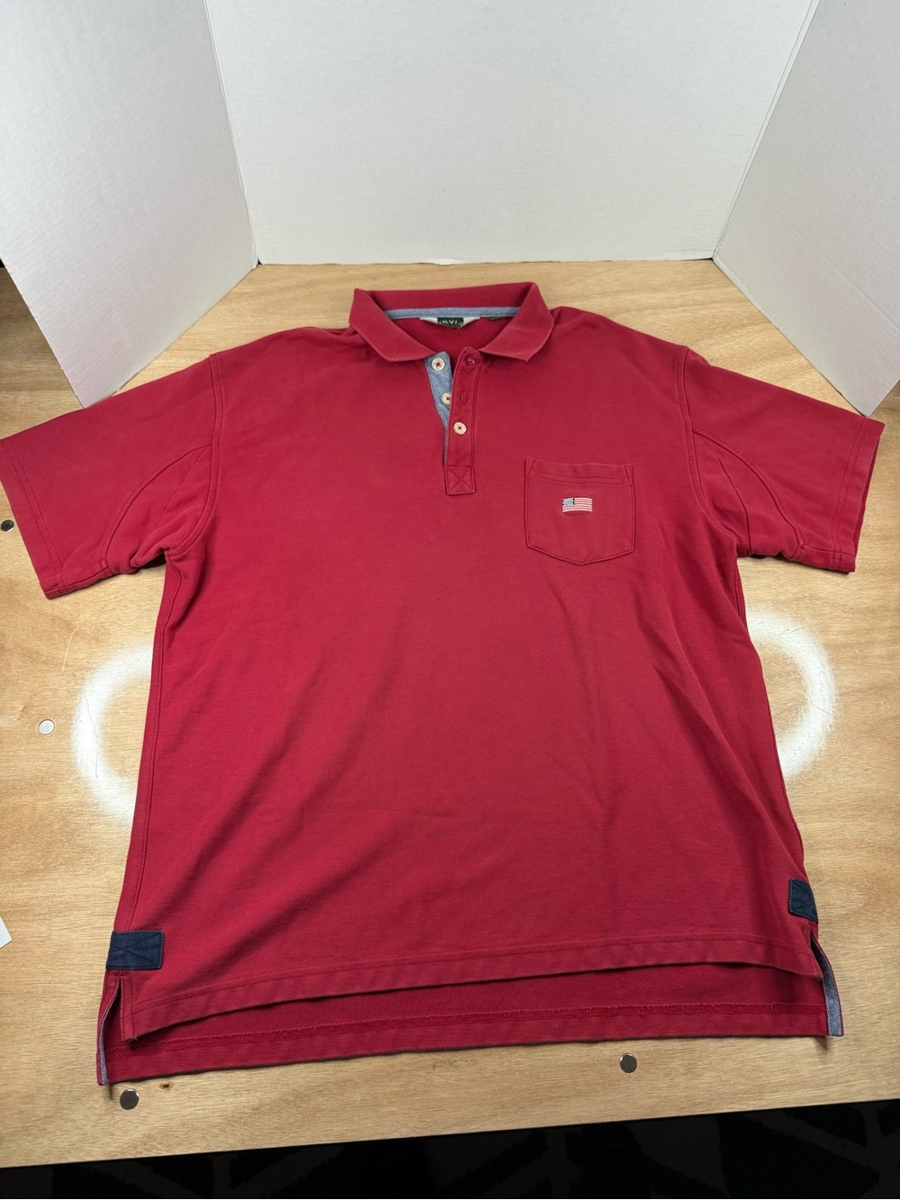 Orvis Polo Shirt Mens L Red American Flag Pocket Short Sleeve Cotton